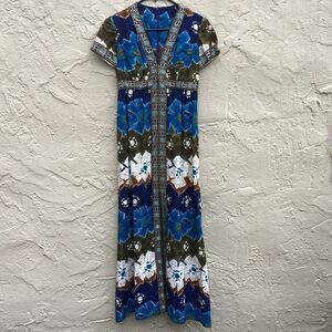 Vintage Miss Magnin Hawaiian Batik 60s Gown Maxi.